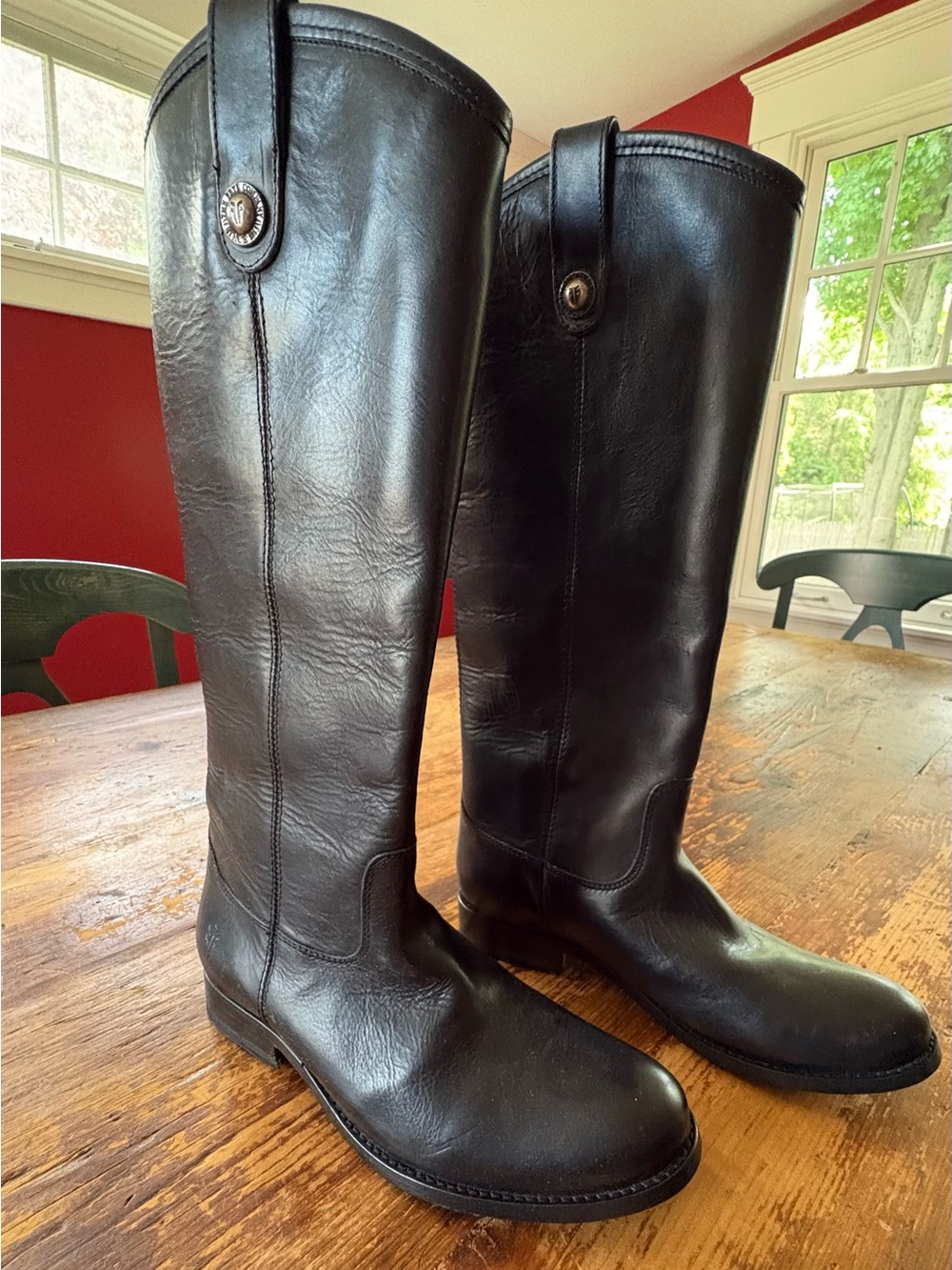 FRYE Melissa Button Tall Women’s Size 6.5 B Black Leather Riding Boots. Luxury
